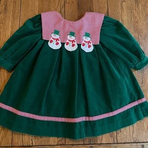 Vintage Rare Editions snowman green corduroy holiday dress 2T
